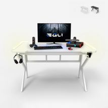 Egli - Bureau de jeu ergonomique à led en carbone avec porte-gobelet 120x60 Sportbot led 120 - Blanc