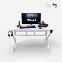 Egli - Bureau de jeu ergonomique en carbone 120x60cm avec porte-gobelet - Blanc