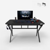Bureau de jeu ergonomique en carbone 120x60cm avec porte-gobelet - Noir