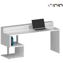 Bureau design moderne 180x60x92.5cm avec surélévateur Esse 2 Plus - Blanc brillant