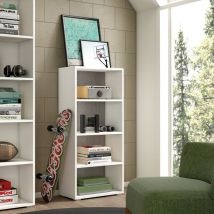 Terraneo - Bibliothèque compacte avec trois étagères réglables, blanc, fond béton