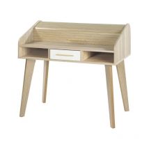 Beaux Meubles Pas Chers - Bureau Dos d'âne Vintage Chêne 1 Tiroir Blanc l 104 h 95.1 p 60 cm