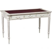 Biscottini - Bureau vintage 126x75x65 Bureau en bois et plateau en cuir Bureau ancien Bureaux classiques Table avec tiroirs Finition blanche