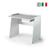 Terraneo - Bureau avec tiroir (guide en métal) et plateau effet ciment blanc plateau en béton