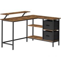 Vasagle - Bureau en Forme de l avec 2 Tiroirs Spacieux, Bureau Gaming avec Support pour Écran, Bureau d'Angle, Bureau d'Ordinateur avec Étagère