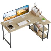 Bureau en L, Bureau de 120 cm avec 2 étagères (bureau réversible, 1 table)