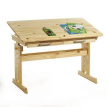 Bureau enfant olivia, en pin massif, réglable en hauteur et plateau inclinable, vernis naturel