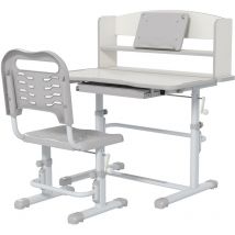 Zonekiz - Bureau enfant avec chaise - ensemble bureau et chaise réglable - support lecture, tablette, étagère - gris blanc