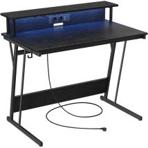 Vasagle – Bureau Gamer Avec Led Et Multiprise – Rehausseur D'Écran Pour 2 Ordinateurs – Dimensions 100 X 60 X 76 Cm – Noir Boisé