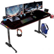 Bureau Gaming Ergonomique, Table d'ordinateur avec LED,Grand Bureau de jeu avec Panier à Boissons Crochet Pour Casque,Adapté au Bureau