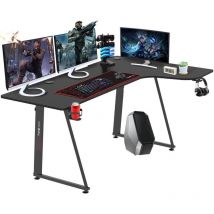 Bureau Gaming Ergonomique,Table d'ordinateur en Forme de l Droite,Grand Bureau de jeu avec Panier à Boissons Crochet Pour Casque,Adapté au Bureau