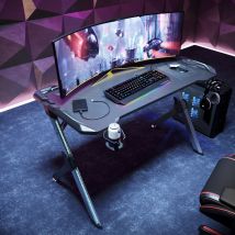 Sirhona - Bureau Gamer Bureau de Jeu avec Porte-gobelet Câble Rangement et Crochet pour Casque Table de Gaming Noir 120x60x75cm