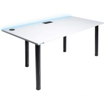 Syberdesk - Bureau Gaming pour les Gamers Blanc - Gaming Desk 132 x 65 cm Ordinateur Bureau de Jeu avec led et port usb pour Les Joueurs - Bureau a