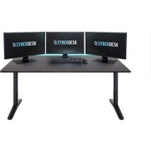 Syberdesk - Bureau Gaming ultra xxl - 165 x 68 x 74-75 cm - Ordinateur Bureau de Jeu avec led - systeme de gestion des câbles dans le cadre - Noir