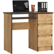 Akord - Bureau d'ordinateur droit A6 Chêne Craft 90 cm 3 tiroirs façade Chêne Craft 1 étagère 90x50x77 cm