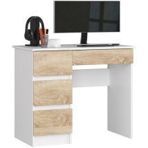 Akord - Bureau d'ordinateur gauche A7 Blanc 90 cm 4 tiroirs façade Chêne Sonoma 90x50x77 cm