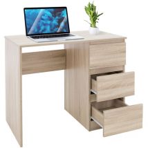Ml-design - Bureau avec 3 Tiroirs, 90x76x50 cm, en Chêne Sonoma, Beaucoup d'Espace de Rangement, Table de Travail d'Ordinateur/PC Portable, Bureau