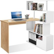 Mondeer L-förmig Computertisch Mit 360° Drehregal- Eck-schreibtisch Für Arbeitszimmer/büro/wohnzimmer, 157 X 45 X 130.5 Cm, Eiche Und Weiß