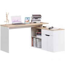Homcom - Bureau d'angle bureau informatique multimédia modulable multi-rangement aspect chêne clair blanc