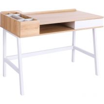 Homcom - Bureau informatique multi-rangement style contemporain dim. 100L x 55l x 82H cm métal blanc mdf chêne clair
