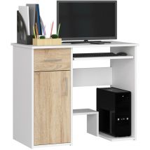 Akord - Bureau d'ordinateur jay Blanc 90 cm 1 porte 1 tiroir façade Chêne Sonoma 3 étagères 90x50x74 cm