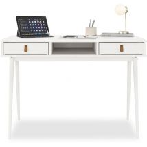 Idimex - Bureau kim en pin massif avec 2 tiroirs et 1 niche lasuré blanc