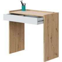 Noa Bureau pour jeunes 1 tiroir Chêne Nodi et Blanc Artik bureau chambre nordique 77x82x40 cm