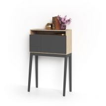 Herdasa - Bureau, modèle bristol, en mélamine blanc avec pieds laqués et porte pliable. Chêne clair et Graphite