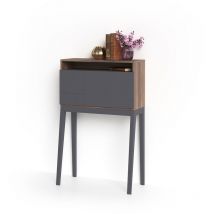 Herdasa - Bureau, modèle bristol, en mélamine blanc avec pieds laqués et porte pliable. Noyer et Graphite