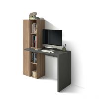 Herdasa - Bureau, collection nelle, avec étagères et armoire en mélamine. Graphite-Noyer
