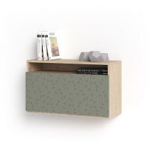 Herdasa - Bureau mural, modèle oporto, en mélamine, avec porte pliable sérigraphié. Chêne clair et Vert Geo1