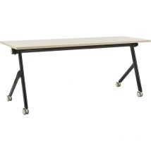 Beliani - Bureau Pliant Moderne Rectangulaire à Roulettes Mobile 180 x 60 cm Cadre Métallique Noir et Bois Clair Bendi