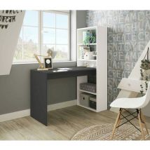 Habitdesign - Bureau réversible avec bibliothèque à cinq étagères, cm 120x53h144, couleur blanche et anthracite
