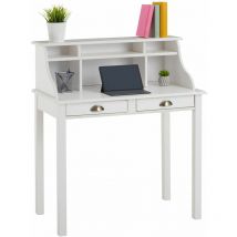 Idimex - Bureau secrétaire marlene, avec 2 tiroirs, en pin massif lasuré blanc