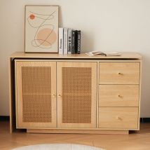 Redom - Bureau, table d'angle en l, table d'ordinateur avec portes en rotin, coiffeuse, blanc 126 cm