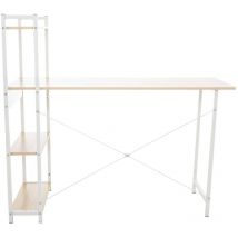 Décoshop26 - Bureau table de travail style rétro avec colonne de rangement étagère en bois érable et métal blanc 100003616
