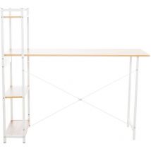 Décoshop26 - Bureau table de travail style rétro avec colonne de rangement étagère en bois et métal blanc 100003614