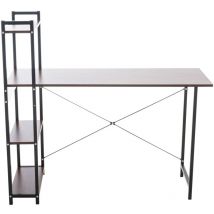 Décoshop26 - Bureau table de travail style rétro avec colonne de rangement étagère en bois noyer et métal noir 100003613