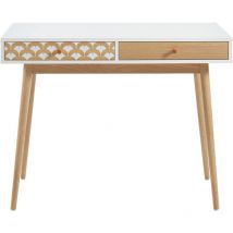 Bata - Bureau utah blanc et effet chêne 2 tiroirs 100cm