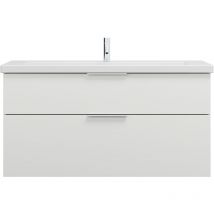 Burgbad Eqio Keramik-Waschtisch 1230x490x645mm – Weiß – 1 Schublade – Melaminfront Eiche Dekor – Doppelwaschtisch