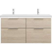 Burgbad Eqio Keramik-Doppelwaschtisch mit Waschtischunterschrank und LED-Beleuchtung – 1230 x 490 x 665 mm – Weiß