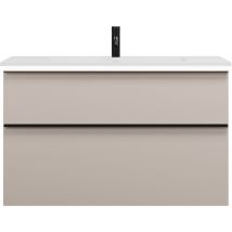 Waschtischset Eqio – Mineralguss – 1020 x 490 x 638 mm – Weiß glänzend – Unterschrank mit LED-Beleuchtung