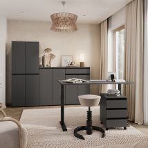 Lomadox - Büromöbel Set 5-teilig BETHANY-01 mit Schreibtisch 140x80cm, graphit