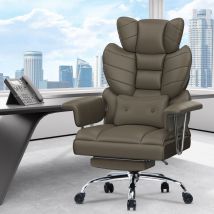 Bürostuhl mit Fußstütze 159KG aus PU-Leder, Taupe Naspaluro