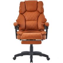 Bürostuhl mit Fußstütze und flexiblen 3-Punkt-Armlehnen - Schreibtischstuhl im Lederoptik-Design - ergonomischer Bürostuhl mit einer verstellbaren