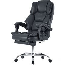 Bürostuhl mit Fußstütze und flexiblen 3-Punkt-Armlehnen - Schreibtischstuhl im Lederoptik - ergonomischer Bürostuhl mit einer verstellbaren