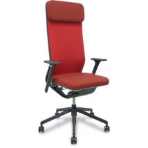 YouTeam trasschwarzer Stuhl Step rote Armlehnen 4D, Fußkreuz alu Kopfstütze