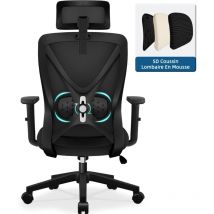 Authmic - Bürostuhl mit verstellbarem 5D-Lendenkissen, Bürostuhl mit leisen Gummirollen, Tragfähigkeit bis 155 kg
