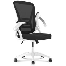 Naspaluro - Bürostuhl – napaluro ergonomischer Sitz – Sessel mit 90° klappbarer Armlehne – Lordosenstütze – höhenverstellbar - weiß