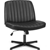 Sweetcrispy - Bürostuhl Ohne Armlehne, Gehoben und Bequemes PU-Leder Criss Cross Chair, mit Verbreitertem Sitzkissen Schneidersitz Stuhl, Geeignet